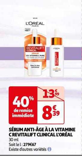 sérum anti-âge à la vitamine c revitalift clinical l'oréal