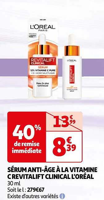 sérum anti-âge à la vitamine c revitalift clinical l'oréal