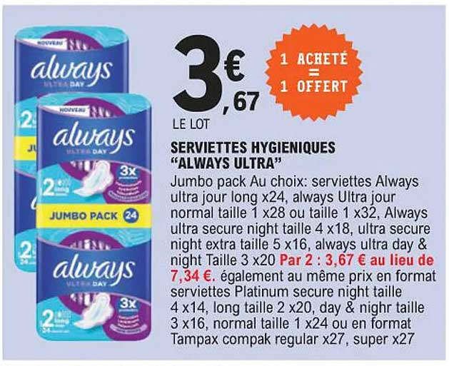 serviettes hygiéniques "always ultra"