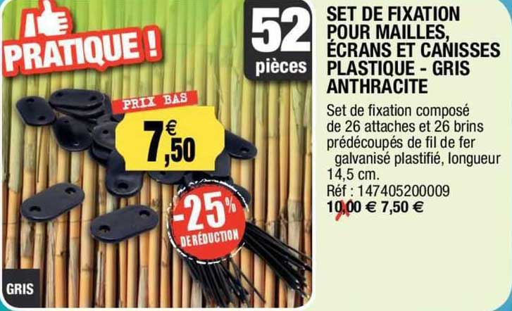 set de fixation pour mailles, écrans et canisses plastique -gris anthracite