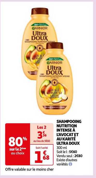 shampooing nutrition intense à l'avocat et au karité ultra doux