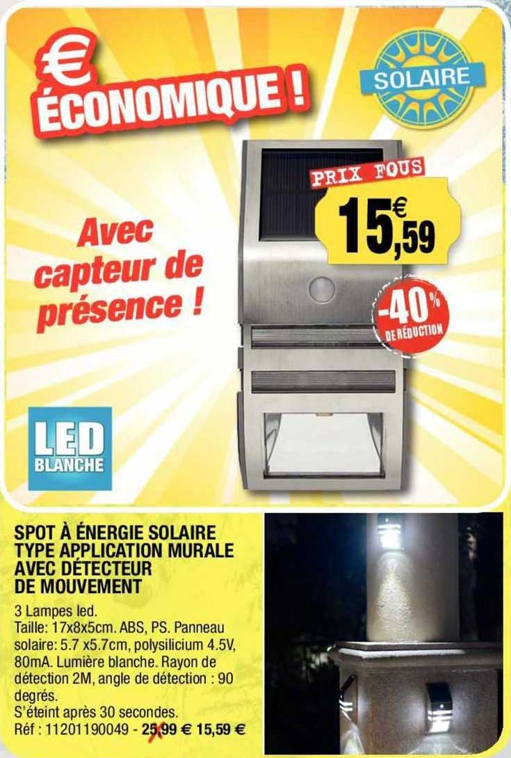spot à énergie solaire type application murale avec détecteur de mouvement