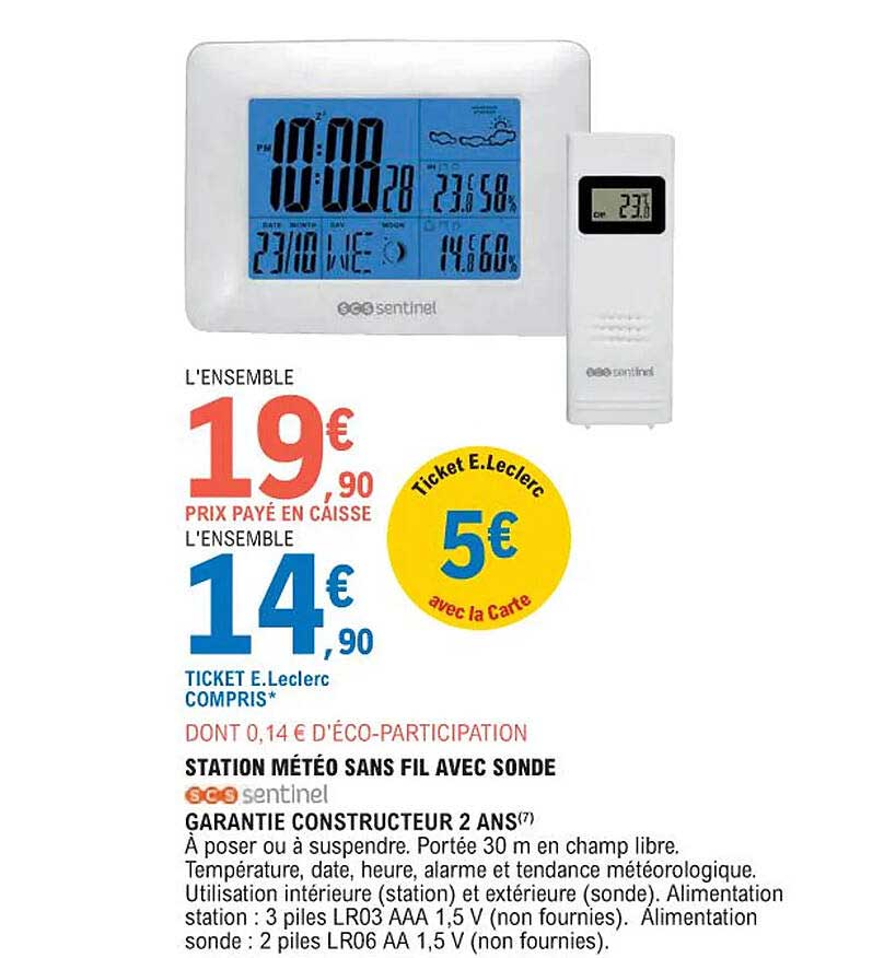 station météo sans fil avec sonde scs sentinel