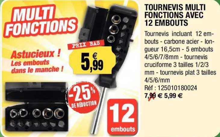 tournevis multi fonctions avec 12 embouts