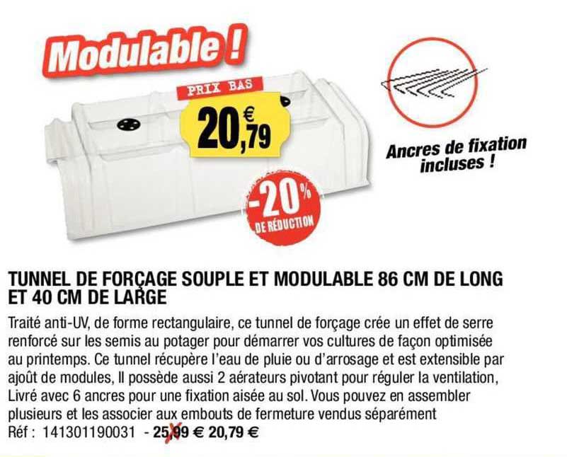 tunnel de forçage souple et modulable 86 cm de long et 40 cm de large