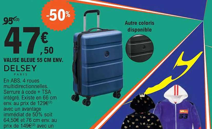 valise bleue 55 cm env. delsey paris