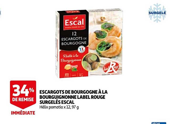 escargots de bourgogne à la bourguignonne label rouge surgelés escale