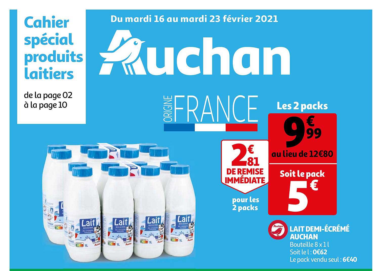 lait demi-écrémé auchan