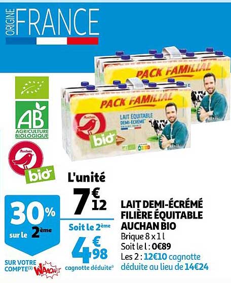 lait demi-écrémé filière équitable auchan bio