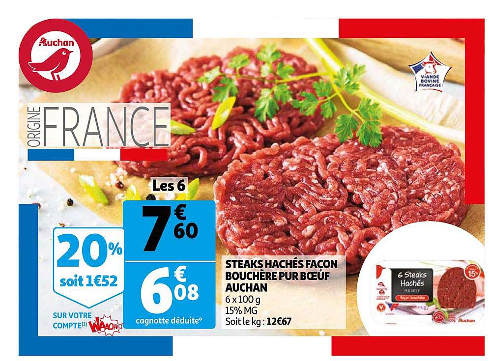 steaks hachés façon bouchère pur bœuf auchan