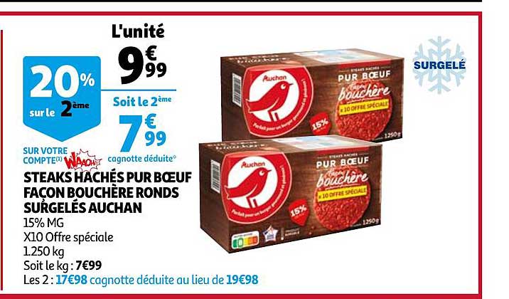 steaks hachés pur bœuf façon bouchère ronds surgelés auchan