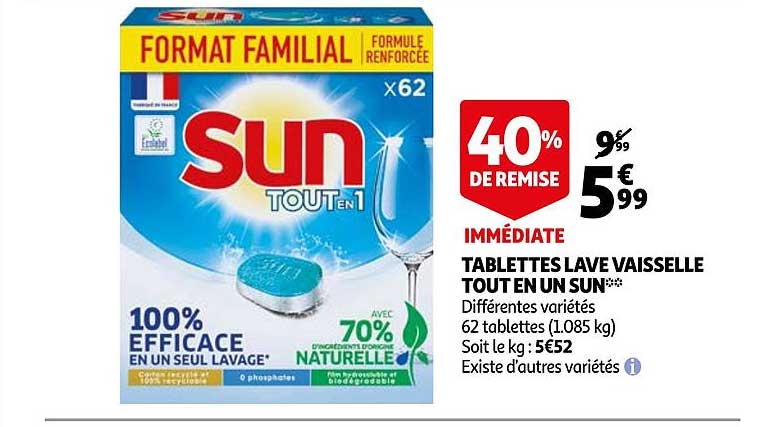 tablettes lave vaisselle tout en un sun