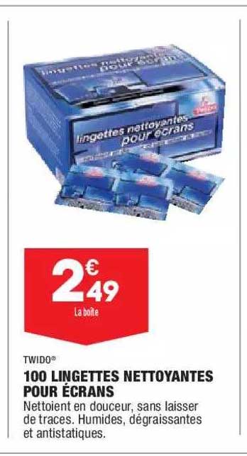 100 lingettes nettoyantes pour écrans twido