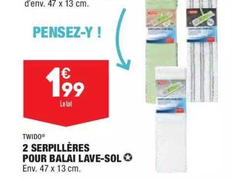 2 serpillères pour balai lave-sol twido