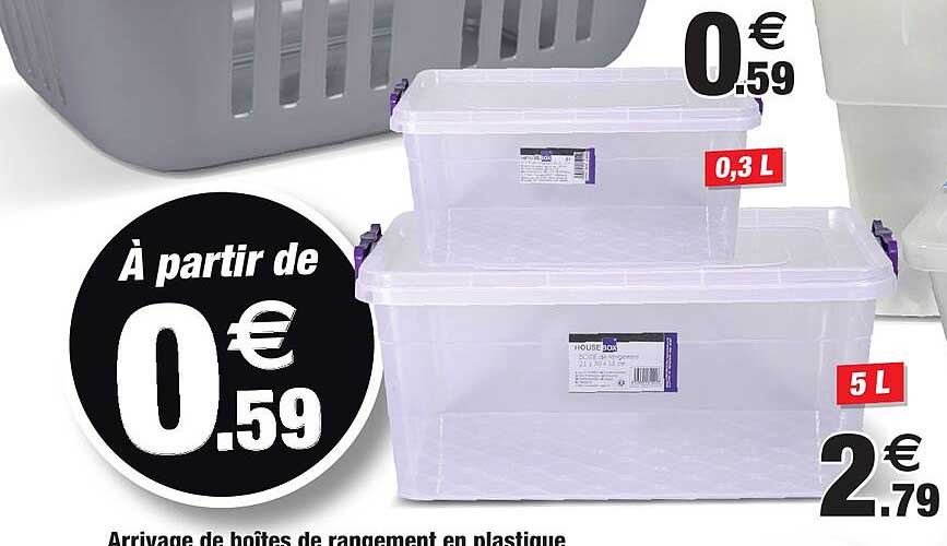 arrivage de boîtes de rangement en plastique