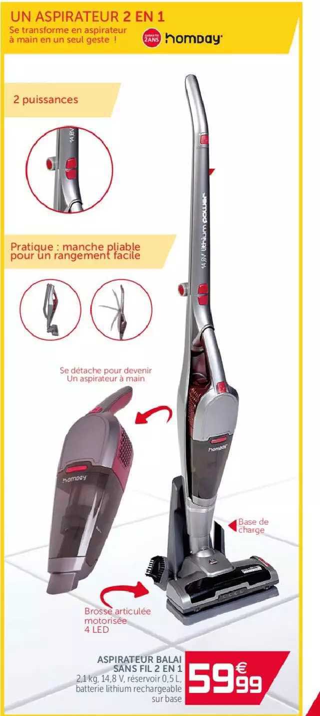 aspirateur balai sans fil 2en1 homday