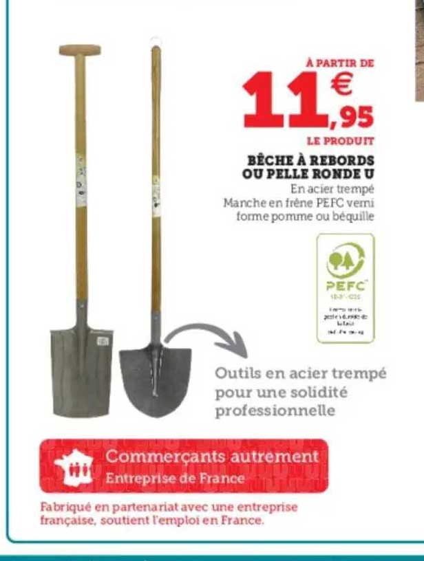 bêche à rebords ou pelle ronde u