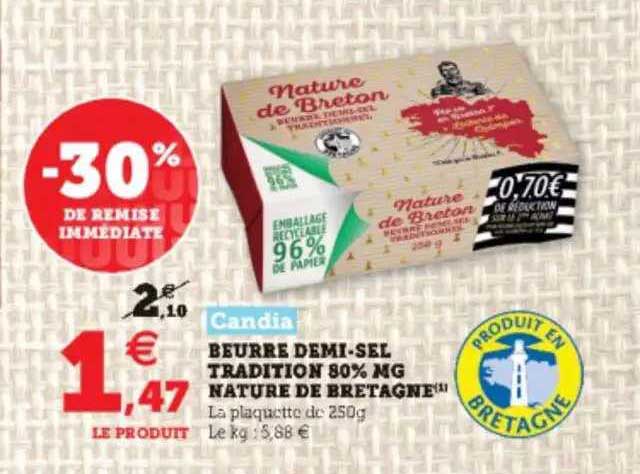 beurre demi-sel tradition 80% mg nature de bretagne candia