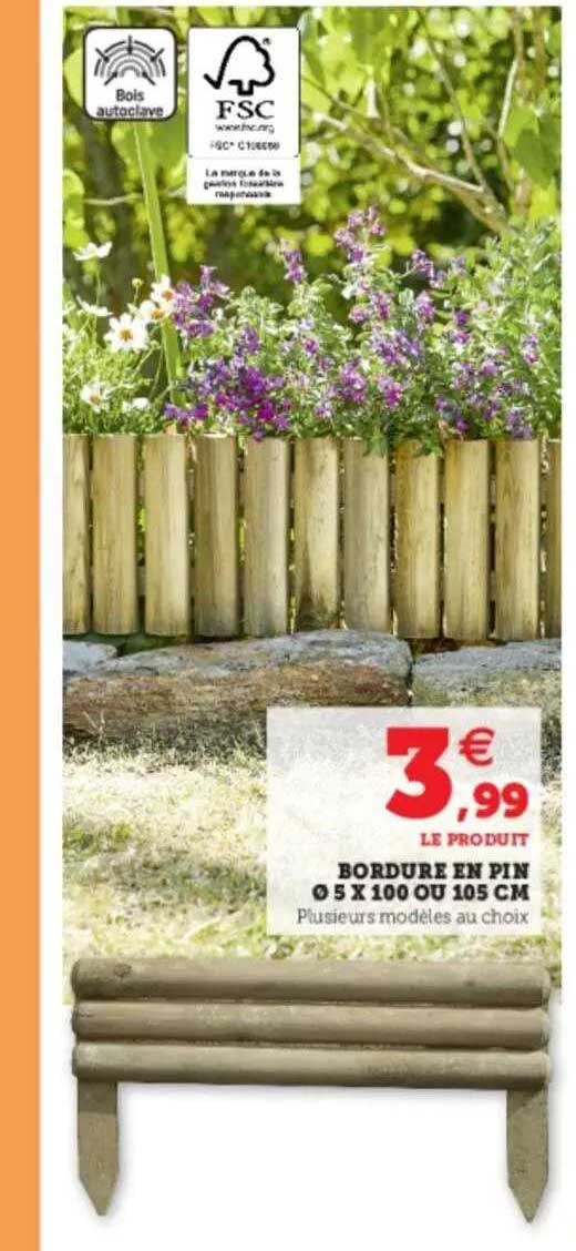bordures en pin ø 5 x 100 ou 105 cm
