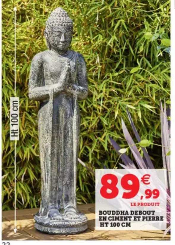 bouddha debout en ciment et pierre ht 100 cm