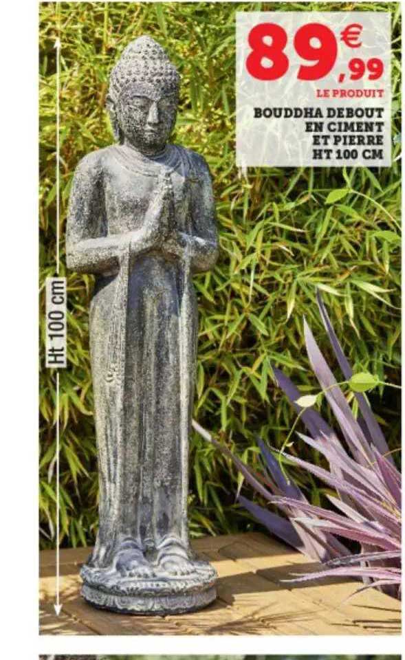 bouddha debout en ciment et pierre ht 100 cm