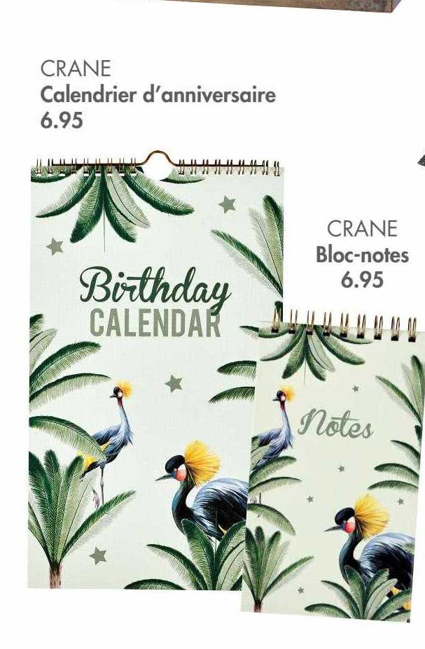 crane calendrier d'anniversaire crane bloc-notes