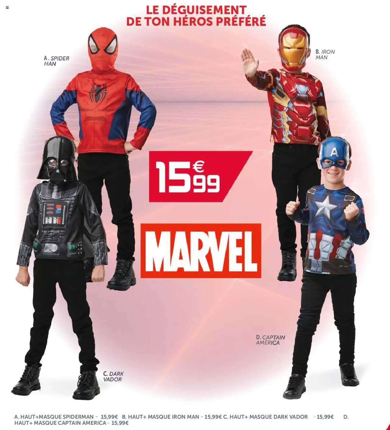 déguisement spiderman, ironman, dark vador ou captain america