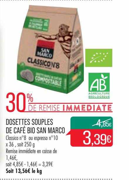 dosettes souples de café bio san marco