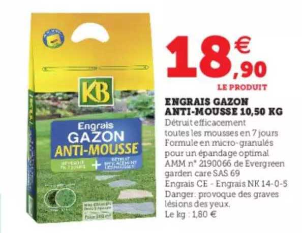 Engrais Gazon Anti-mousse 10,50 Kg Kb