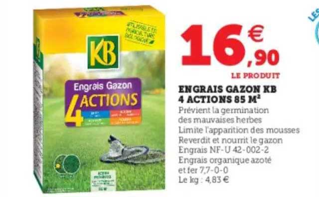 engrais gazon kb 4 actions 85 m²