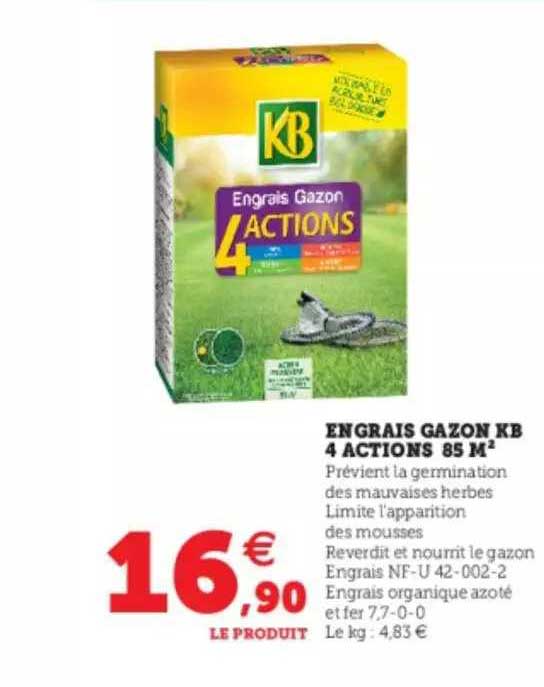 engrais gazon kb 4 actions 85 m²