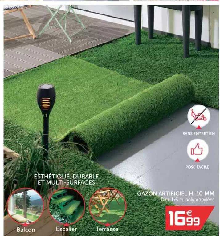 gazon artificiel h. 10 mm