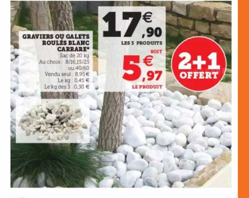 graviers ou galets roulés blanc carrare