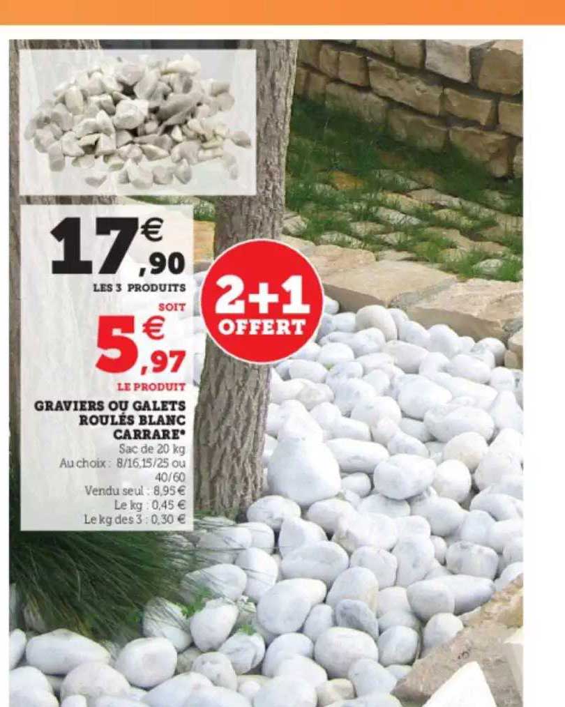 graviers ou galets roulés blanc carrare