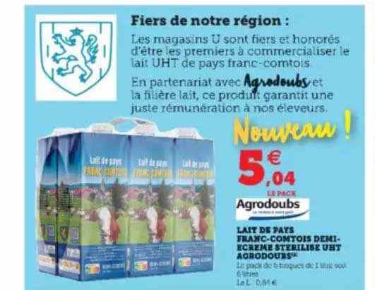 lait de pays franc-comtois demi-écrémé stérilisé uht agrodoubs