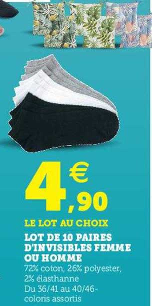lot de 10 paires d'invisibles femme ou homme