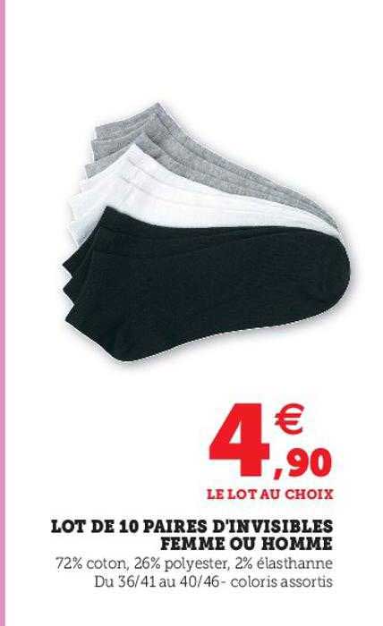 lot de 10 paires d'invisibles femme ou homme