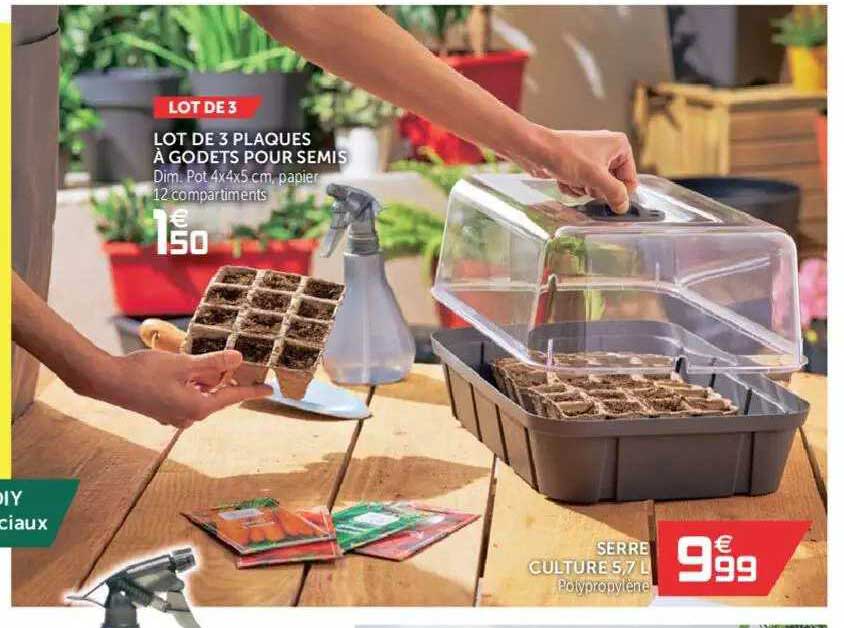 lot de 3 plaques à godets pour semis ou serre cculture 5.7 l