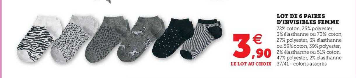lot de 6 paires d'invisibles femme