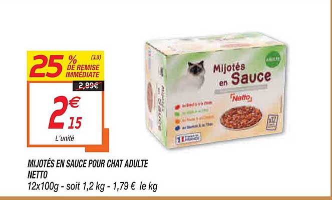 mijotés en sauce pour chat adulte netto