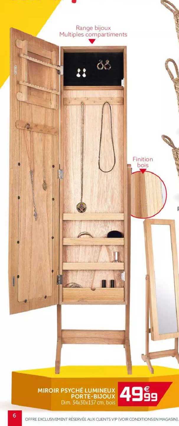 miroir psyché lumineux porte-bijoux