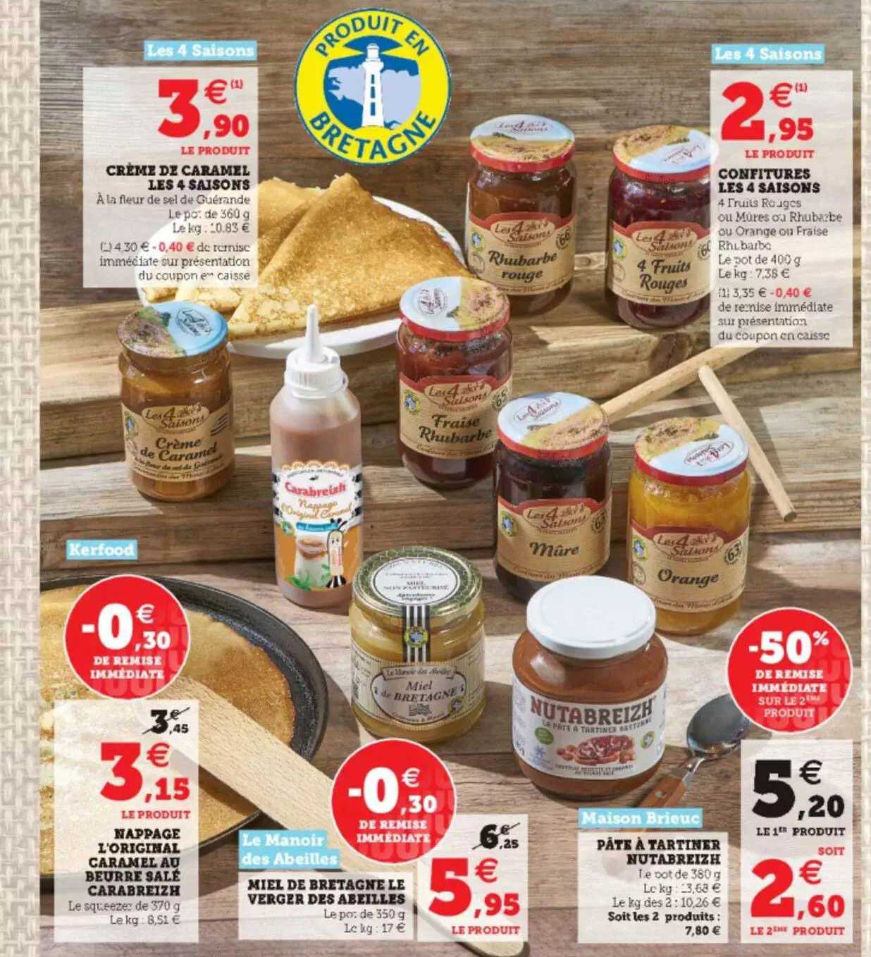 nappage l'original caramel au beurre salé carabreizh, miel de bretagne le verger des abeilles, pâte à tartiner nutabreizh, crème de caramel les 4 saisons, confiture les 4 saisons