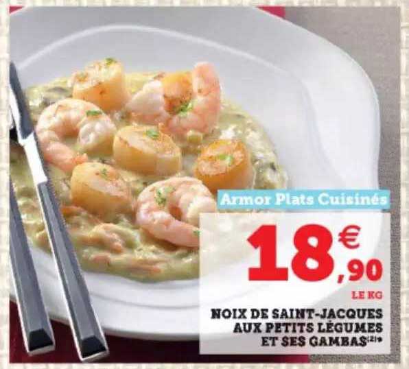 noix de saint-jacques aux petits légumes et ses gambas