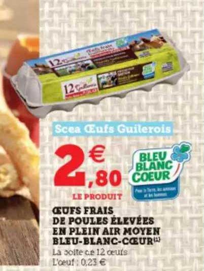 oeufs frais de poules élevées en plein air moyen bleu-blanc-cœur