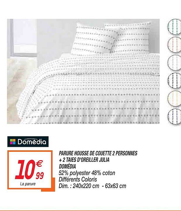 parure housse de couette 2 personnes + 2 taies d'oreiller julia domédia
