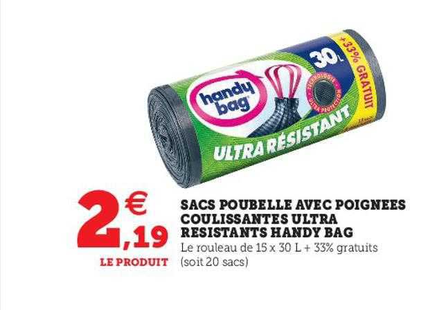 sacs poubelle avec poignées coulissantes ultra résistants handy bag