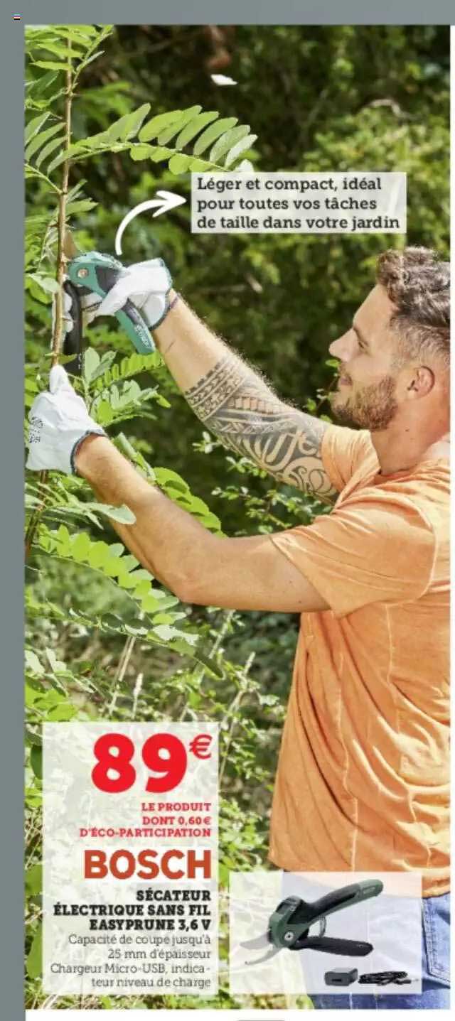 sécateur électrique sans fil easyprune 3,6v bosch