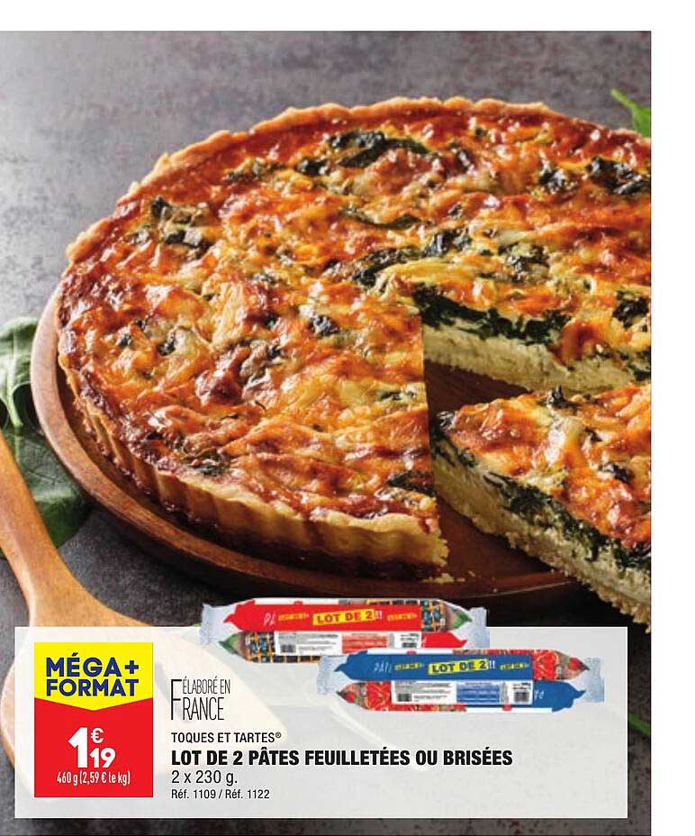 lot de 2 pâtes feuilletées ou brisées toques et tartes