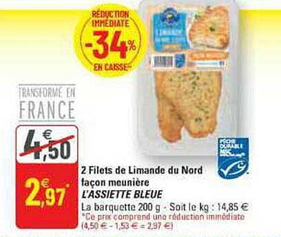 2 filets de limande du nord façon meunière l'assiette bleue
