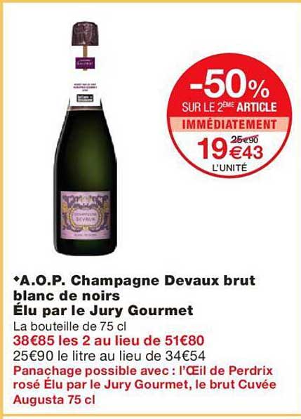 a.o.p. champagne devaux brut blanc de noirs élu par le jury gourmet